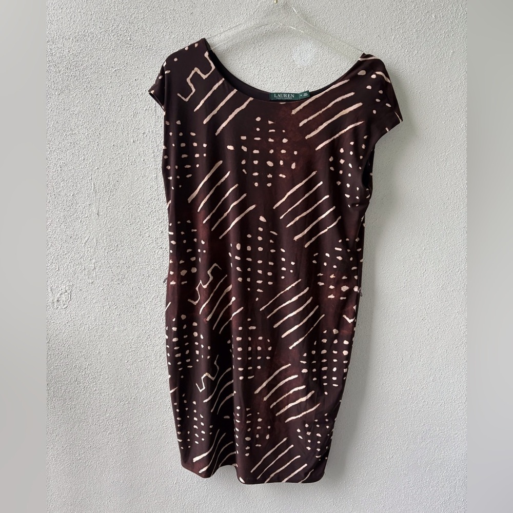 Lauren‎ Ralph Lauren Knit Popover Dress Brown Size M Office Teacher Cap Sleeves